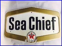 Vintage Texaco Sea Chief Marine Outboard Motor Gas Pump Tin Sign Day 1 Condition Vintage Texaco Sea Chief Marine Outboard Motor Gas Pump Tin Sign Day 1 Condition