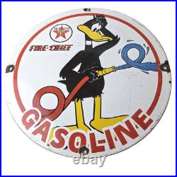 Vintage Texaco Sign Duck Fire Hose Gasoline Service Gas Pump Porcelain Sign