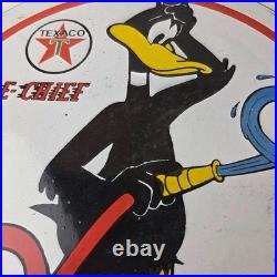 Vintage Texaco Sign Duck Fire Hose Gasoline Service Gas Pump Porcelain Sign