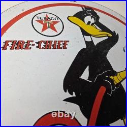 Vintage Texaco Sign Duck Fire Hose Gasoline Service Gas Pump Porcelain Sign