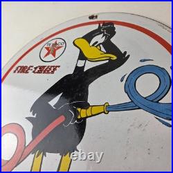Vintage Texaco Sign Duck Fire Hose Gasoline Service Gas Pump Porcelain Sign
