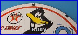 Vintage Texaco Sign Duck Fire Hose Gasoline Service Gas Pump Porcelain Sign