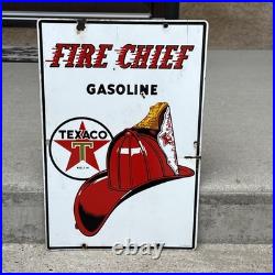 Vintage Texaco Sign Fire Chief Porcelain Pump Plate