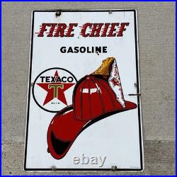 Vintage Texaco Sign Fire Chief Porcelain Pump Plate