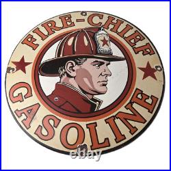 Vintage Texaco Sign Fire Fighter Chief Gasoline Service Gas Porcelain Sign