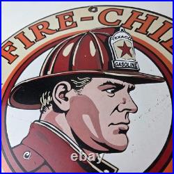 Vintage Texaco Sign Fire Fighter Chief Gasoline Service Gas Porcelain Sign