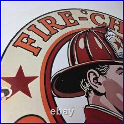 Vintage Texaco Sign Fire Fighter Chief Gasoline Service Gas Porcelain Sign