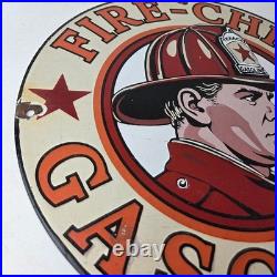 Vintage Texaco Sign Fire Fighter Chief Gasoline Service Gas Porcelain Sign
