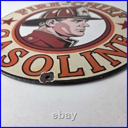 Vintage Texaco Sign Fire Fighter Chief Gasoline Service Gas Porcelain Sign