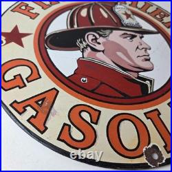 Vintage Texaco Sign Fire Fighter Chief Gasoline Service Gas Porcelain Sign