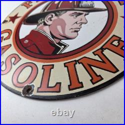 Vintage Texaco Sign Fire Fighter Chief Gasoline Service Gas Porcelain Sign