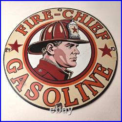 Vintage Texaco Sign Fire Fighter Chief Gasoline Service Gas Porcelain Sign