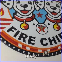 Vintage Texaco Sign Fire Station Dalmatian Dogs Porcelain Gas Pump Sign