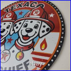 Vintage Texaco Sign Fire Station Dalmatian Dogs Porcelain Gas Pump Sign