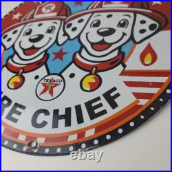 Vintage Texaco Sign Fire Station Dalmatian Dogs Porcelain Gas Pump Sign