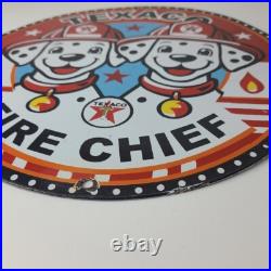 Vintage Texaco Sign Fire Station Dalmatian Dogs Porcelain Gas Pump Sign