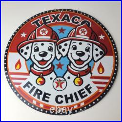 Vintage Texaco Sign Fire Station Dalmatian Dogs Porcelain Gas Pump Sign