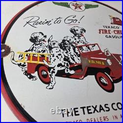 Vintage Texaco Sign Fire Station Sales Service Porcelain Gas Pump Sign
