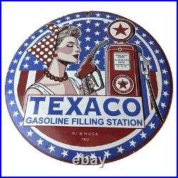 Vintage Texaco Sign Gasoline Filling Station Pump Plate Porcelain Sign