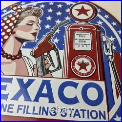 Vintage Texaco Sign Gasoline Filling Station Pump Plate Porcelain Sign