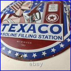 Vintage Texaco Sign Gasoline Filling Station Pump Plate Porcelain Sign
