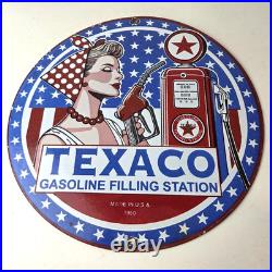 Vintage Texaco Sign Gasoline Filling Station Pump Plate Porcelain Sign