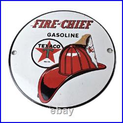 Vintage Texaco Sign Texas Fire Chief Gas Motor Oil Pump Shop Porcelain Sign