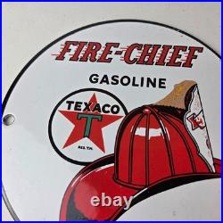 Vintage Texaco Sign Texas Fire Chief Gas Motor Oil Pump Shop Porcelain Sign