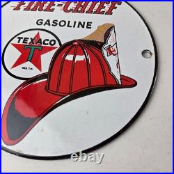 Vintage Texaco Sign Texas Fire Chief Gas Motor Oil Pump Shop Porcelain Sign
