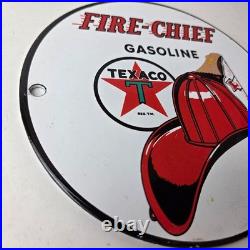Vintage Texaco Sign Texas Fire Chief Gas Motor Oil Pump Shop Porcelain Sign