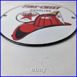 Vintage Texaco Sign Texas Fire Chief Gas Motor Oil Pump Shop Porcelain Sign