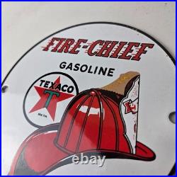Vintage Texaco Sign Texas Fire Chief Gas Motor Oil Pump Shop Porcelain Sign