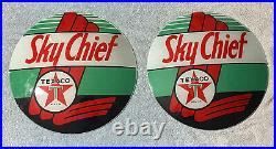Vintage Texaco Sky Chief Gas Pump Frosted Glass Globe Lens Glass UNUSED PAIR