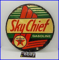 Vintage Texaco Sky Chief Gasoline 11 3/4 Metal Oil Sign! Gas Pump Plate