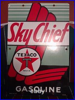 Vintage Texaco Sky Chief Gasoline Porcelain Metal Pump Plate Sign