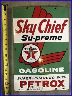 Vintage Texaco Sky Chief Gasoline Pump Plate Sign, Gas and Oil