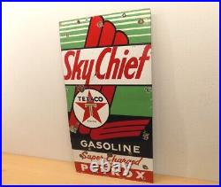 Vintage Texaco Sky Chief Gasoline Super Charged Petrox Porcelain Gas Pump Plate