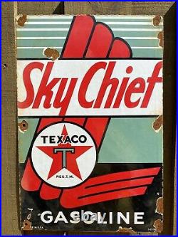Vintage Texaco Sky Chief Porcelain Metal Sign Large Gas Station Pump Plate Fuel