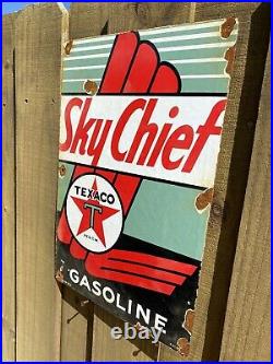 Vintage Texaco Sky Chief Porcelain Metal Sign Large Gas Station Pump Plate Fuel