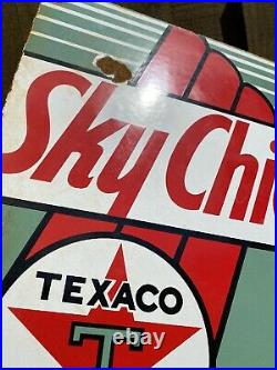 Vintage Texaco Sky Chief Porcelain Metal Sign Large Gas Station Pump Plate Fuel