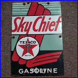 Vintage Texaco Sky Chief Porcelain Sign Pump Plate Gas Station Gasoline