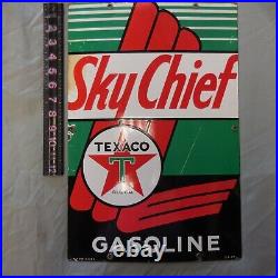 Vintage Texaco Sky Chief Porcelain Sign Pump Plate Gas Station Gasoline 3/8/49