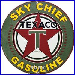 Vintage Texaco Sky Chief Porcelain Sign Texas Gasoline Gas Station Pump Plate