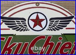 Vintage Texaco Sky Chief Porcelain Sign Texas Gasoline Gas Station Pump Plate Vintage Texaco Sky Chief Porcelain Sign Texas Gasoline Gas Station Pump Plate