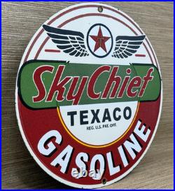 Vintage Texaco Sky Chief Porcelain Sign Texas Gasoline Gas Station Pump Plate Vintage Texaco Sky Chief Porcelain Sign Texas Gasoline Gas Station Pump Plate