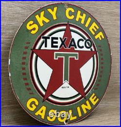 Vintage Texaco Sky Chief Porcelain Sign Texas Gasoline Gas Station Pump Plate