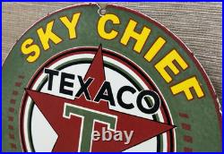 Vintage Texaco Sky Chief Porcelain Sign Texas Gasoline Gas Station Pump Plate