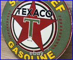 Vintage Texaco Sky Chief Porcelain Sign Texas Gasoline Gas Station Pump Plate