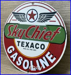 Vintage Texaco Sky Chief Porcelain Sign Texas Gasoline Gas Station Pump Plate Vintage Texaco Sky Chief Porcelain Sign Texas Gasoline Gas Station Pump Plate