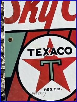 Vintage Texaco Sky Chief Porcelain Sign Texas Star Lube Oil Gas Pump Petroliana